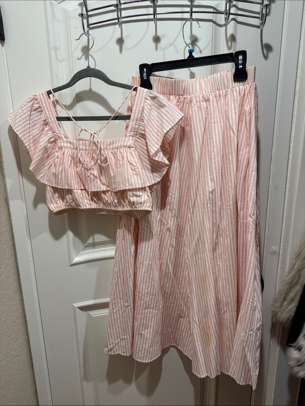 Striped Pink Midi Skirt — Light Pink Midi Skirt - Picture 2 of 3